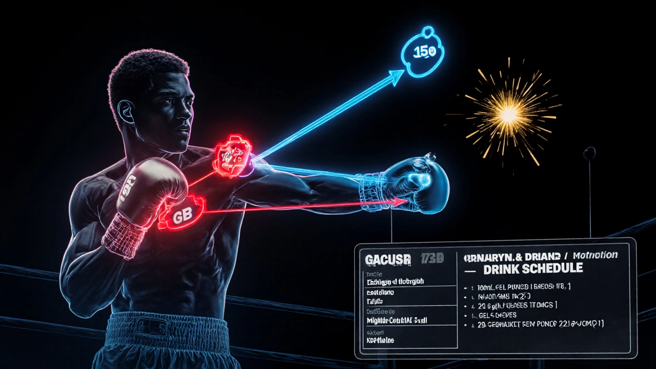 Схема с энергетическими потоками и планом напитков для боксёра.