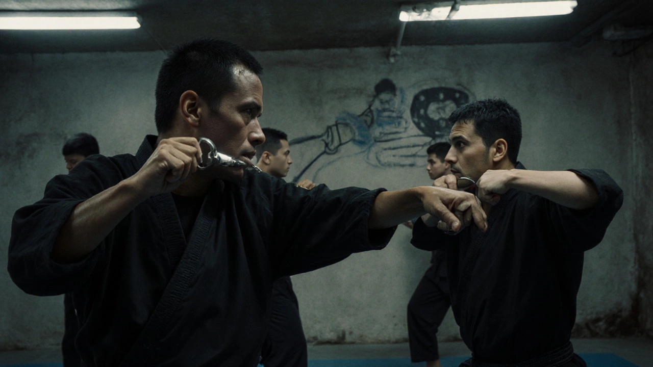 Тренировка по крав-маге в обычной одежде: защита от ножа с помощью ключей.