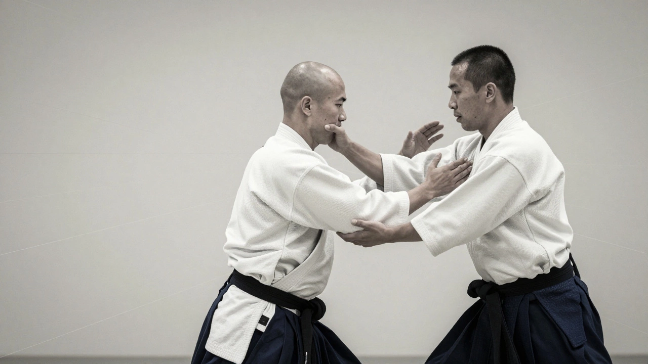 Партнёры в айкидо мягко направляют энергию друг друга без агрессии.