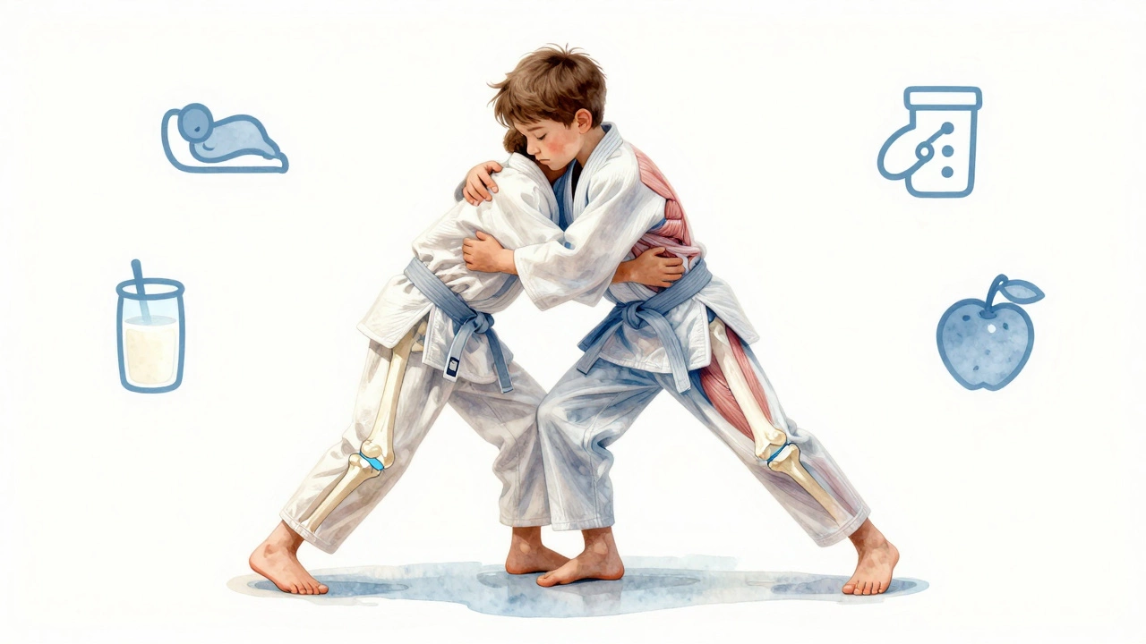 Прозрачное изображение костных пластин роста под воздействием мягких нагрузок дзюдо.