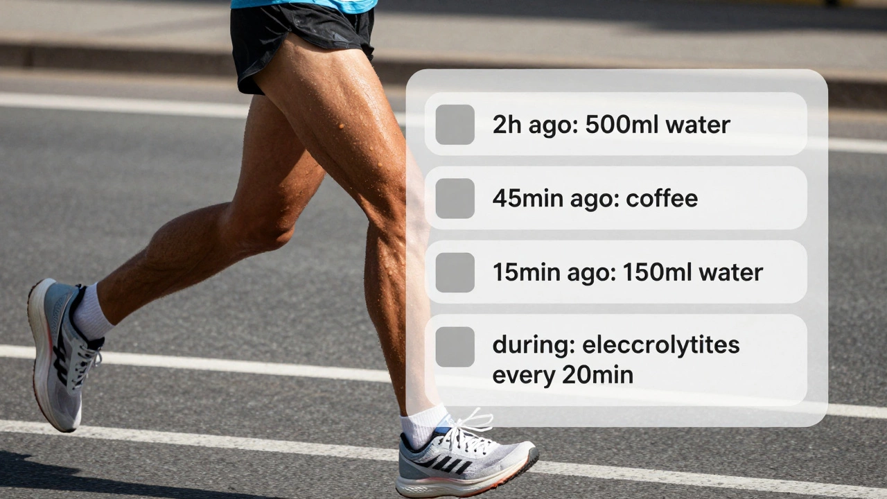 Спортсмен в движении с визуальным графиком времени питья перед марафоном.