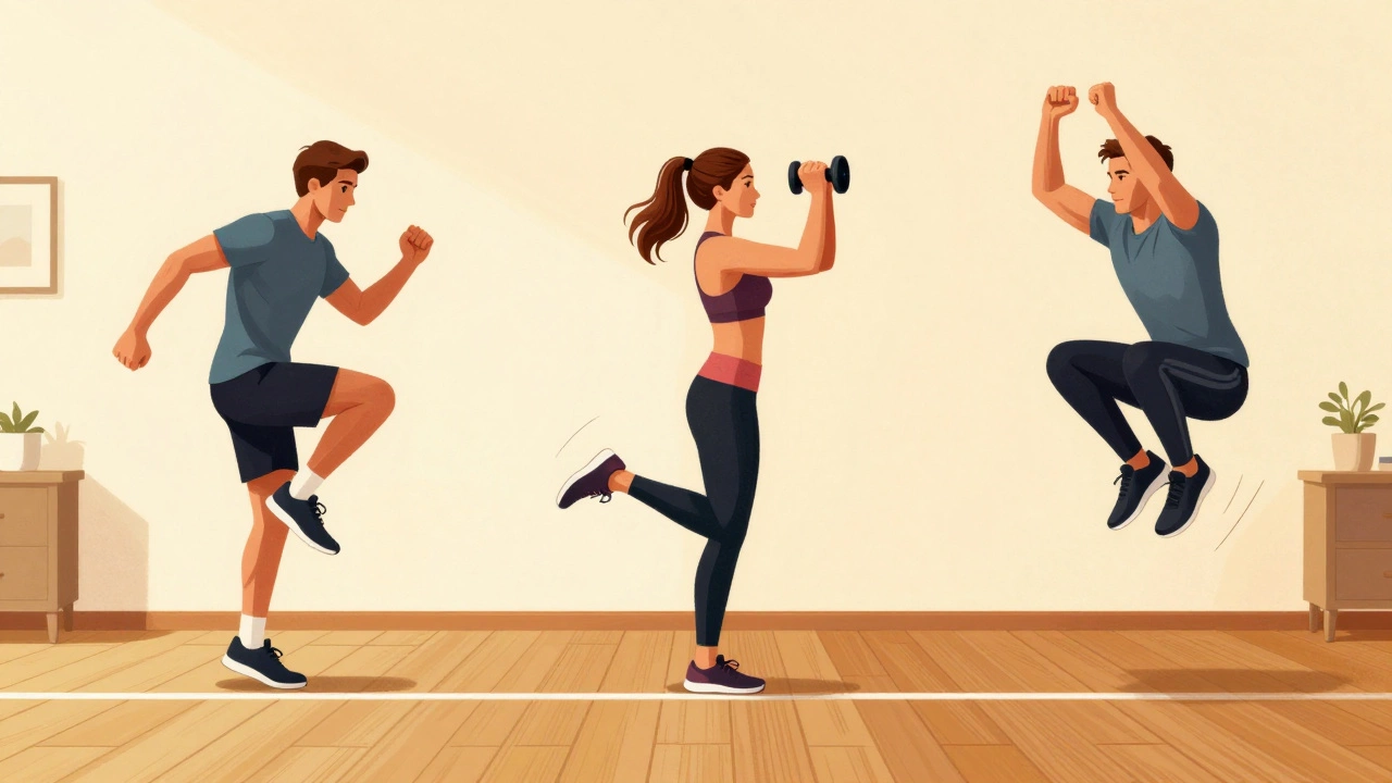 Три упражнения для улучшения скорости бега: прыжки на одной ноге, подъёмы на носках и прыжки из приседа, выполняемые дома.