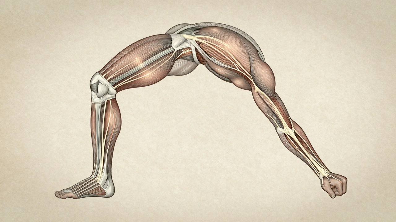 Анатомическая схема передачи силы в боксёрском ударе от ног к кулаку.