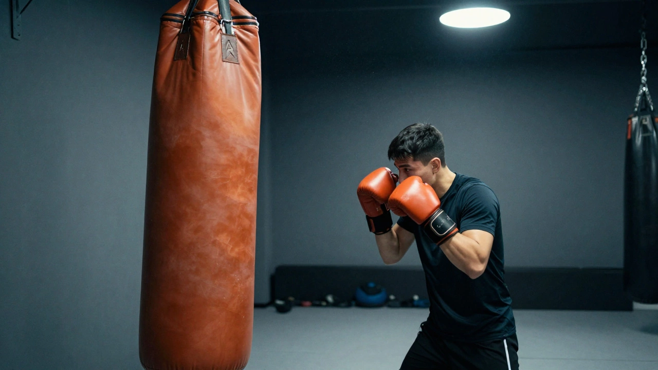 Тренировка на силовом мешке с акцентом на правильную стойку рук