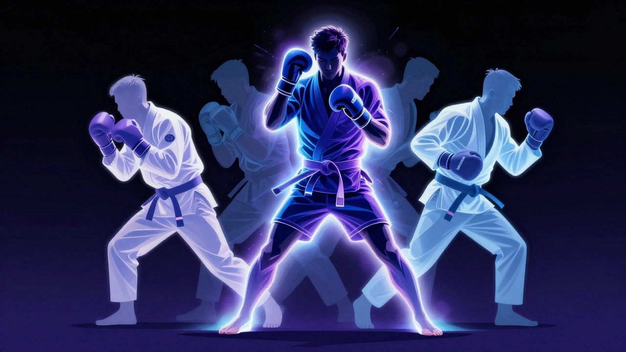 Концептуальное изображение бойца ММА, объединяющего разные стили боя